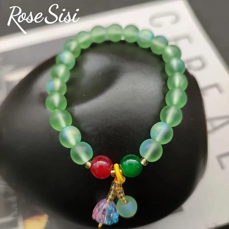 Rose sisi Chinese style classical bead bracelet for women amethyst glass bracelets round bead single circle elastic jewelry gift