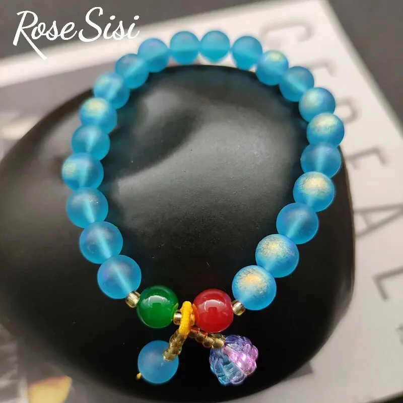 Rose sisi Chinese style classical bead bracelet for women amethyst glass bracelets round bead single circle elastic jewelry gift