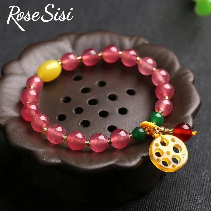 Rose sisi Chinese style classical bead bracelet for women amethyst glass bracelets round bead single circle elastic jewelry gift