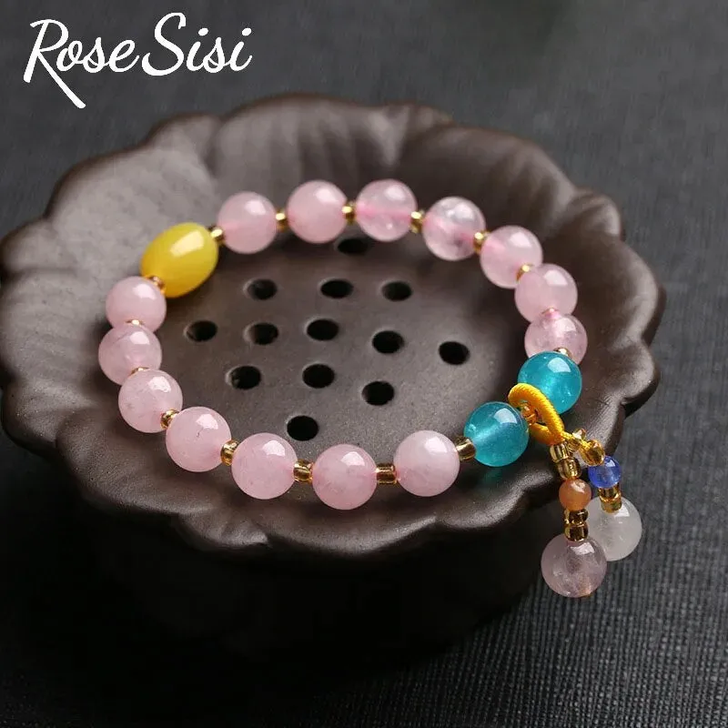 Rose sisi Chinese style classical bead bracelet for women amethyst glass bracelets round bead single circle elastic jewelry gift