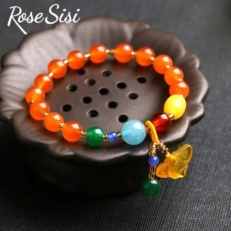 Rose sisi Chinese style classical bead bracelet for women amethyst glass bracelets round bead single circle elastic jewelry gift