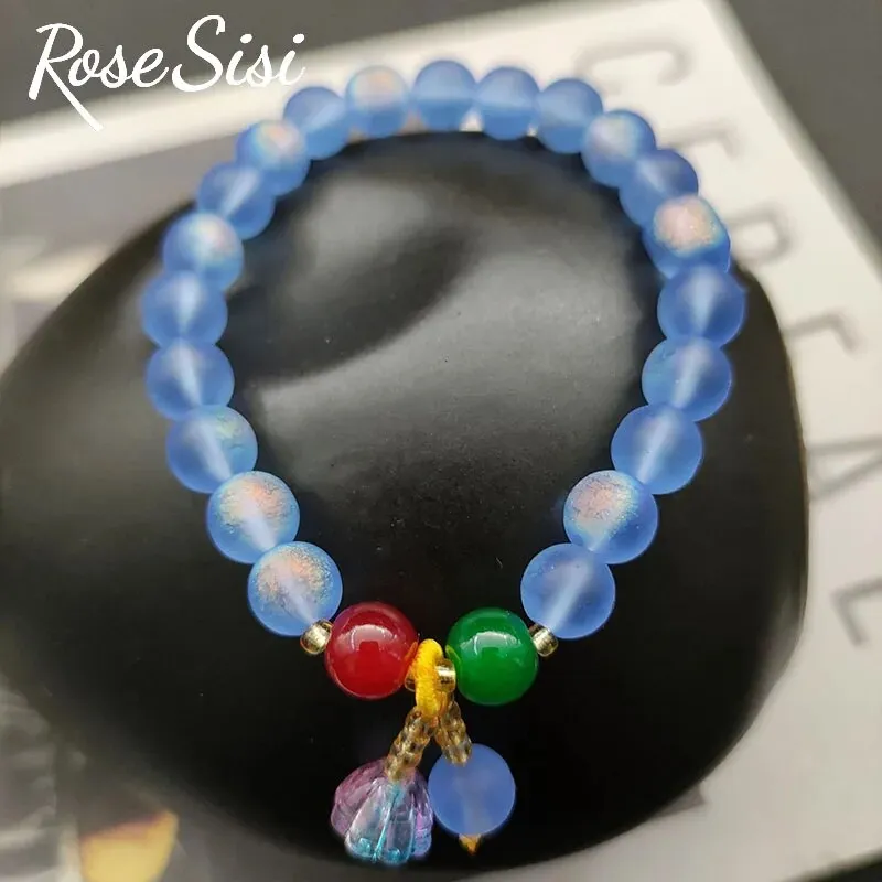 Rose sisi Chinese style classical bead bracelet for women amethyst glass bracelets round bead single circle elastic jewelry gift