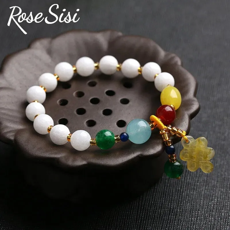 Rose sisi Chinese style classical bead bracelet for women amethyst glass bracelets round bead single circle elastic jewelry gift