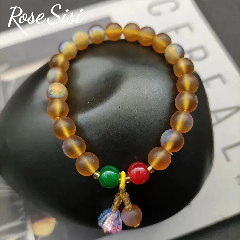 Rose sisi Chinese style classical bead bracelet for women amethyst glass bracelets round bead single circle elastic jewelry gift