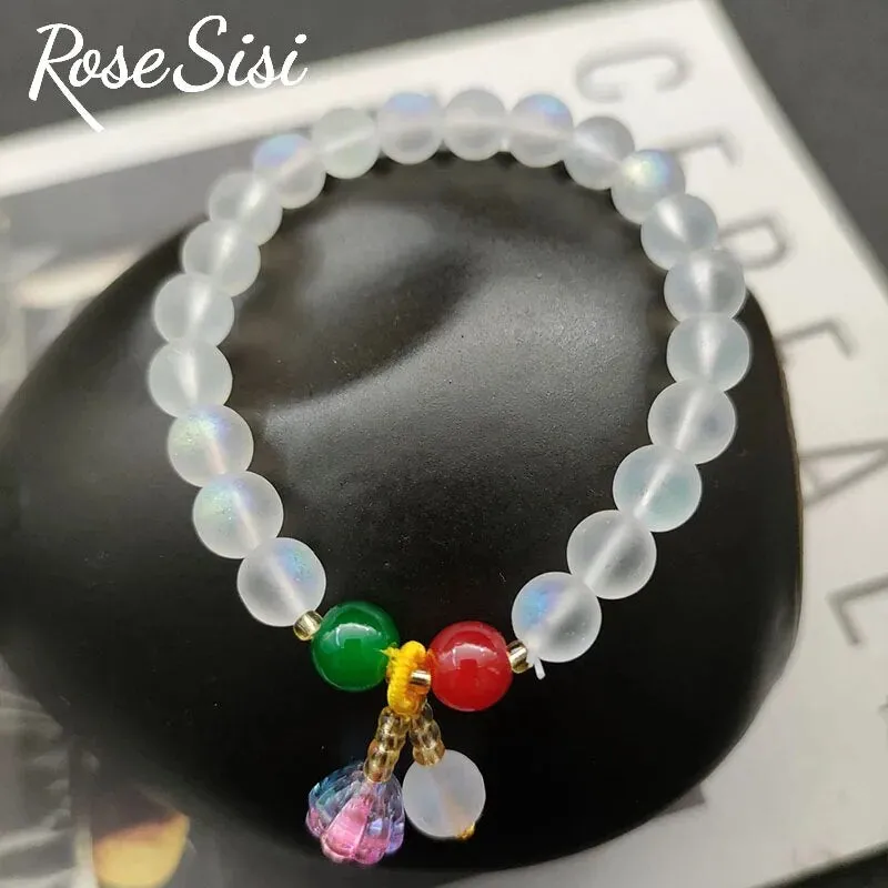 Rose sisi Chinese style classical bead bracelet for women amethyst glass bracelets round bead single circle elastic jewelry gift