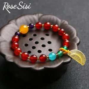 Rose sisi Chinese style classical bead bracelet for women amethyst glass bracelets round bead single circle elastic jewelry gift