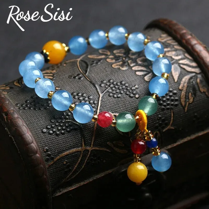 Rose sisi Chinese style classical bead bracelet for women amethyst glass bracelets round bead single circle elastic jewelry gift