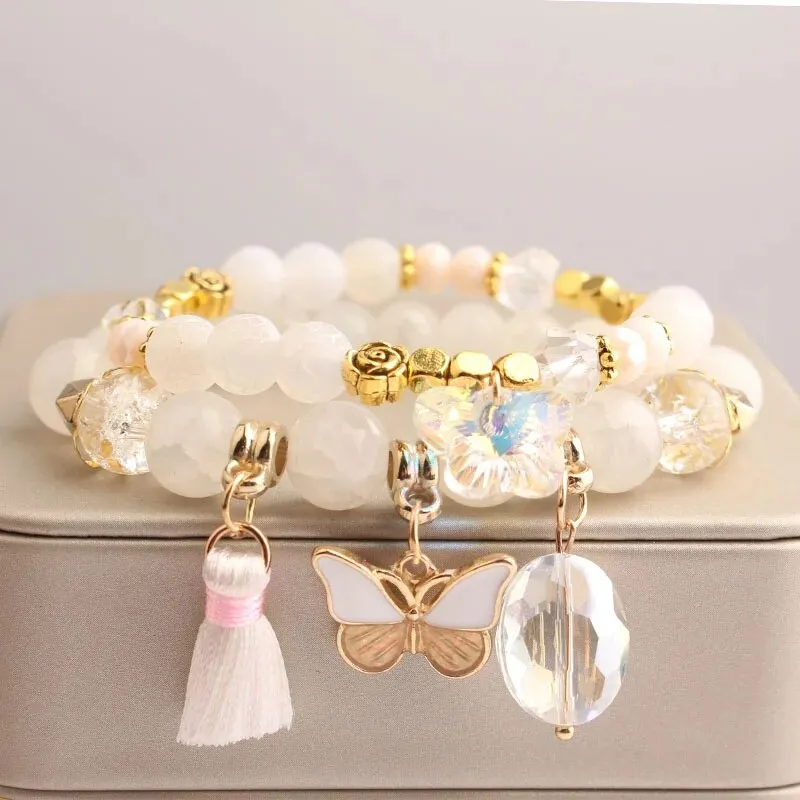Rose sisi European and American style fashion stone bracelet for women elastic bracelet butterfly pendant jewelry for women gift