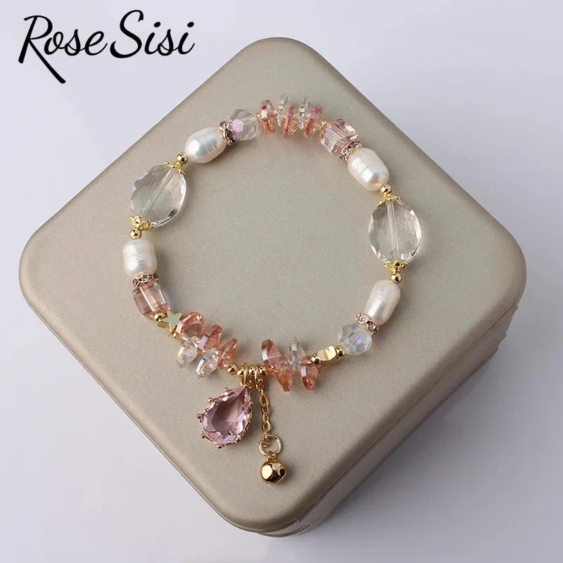 Rose sisi European and American style retro water drop pendant bracelet for women fresh water Pearl Crystal ladies bracelet