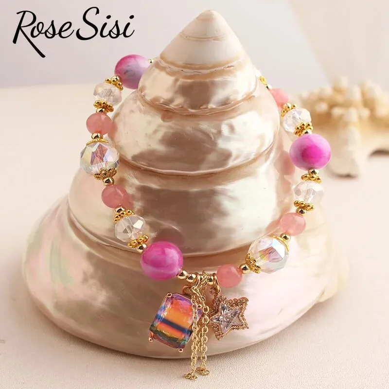 Rose sisi Japanese and Korean lovely colorful crystal bracelet for women charm bracelets Square pendant Woman jewelry for woman