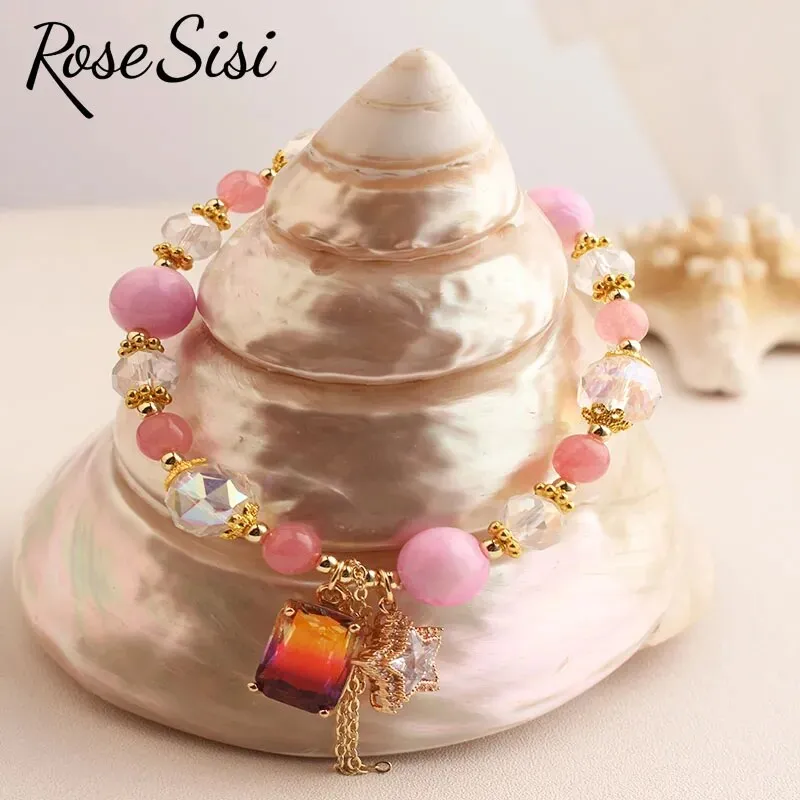 Rose sisi Japanese and Korean lovely colorful crystal bracelet for women charm bracelets Square pendant Woman jewelry for woman
