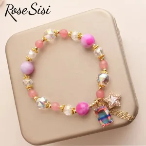 Rose sisi Japanese and Korean lovely colorful crystal bracelet for women charm bracelets Square pendant Woman jewelry for woman