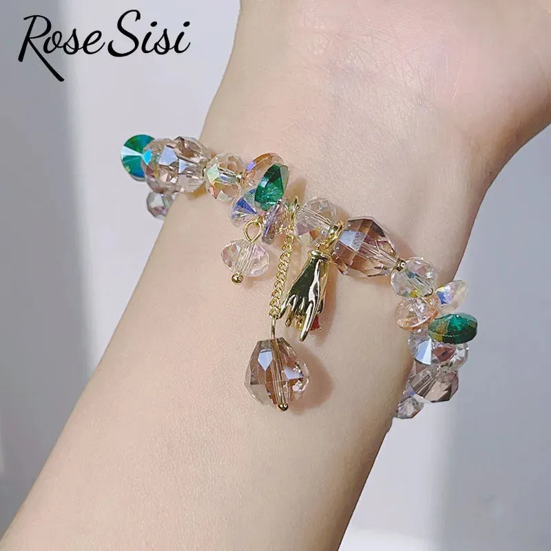 Rose sisi Korean spring and summer female love holiday wind Crystal bracelets purple magic color love metal pendant friends gift