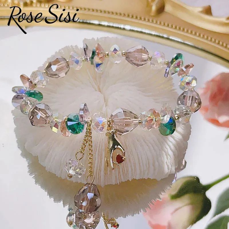 Rose sisi Korean spring and summer female love holiday wind Crystal bracelets purple magic color love metal pendant friends gift