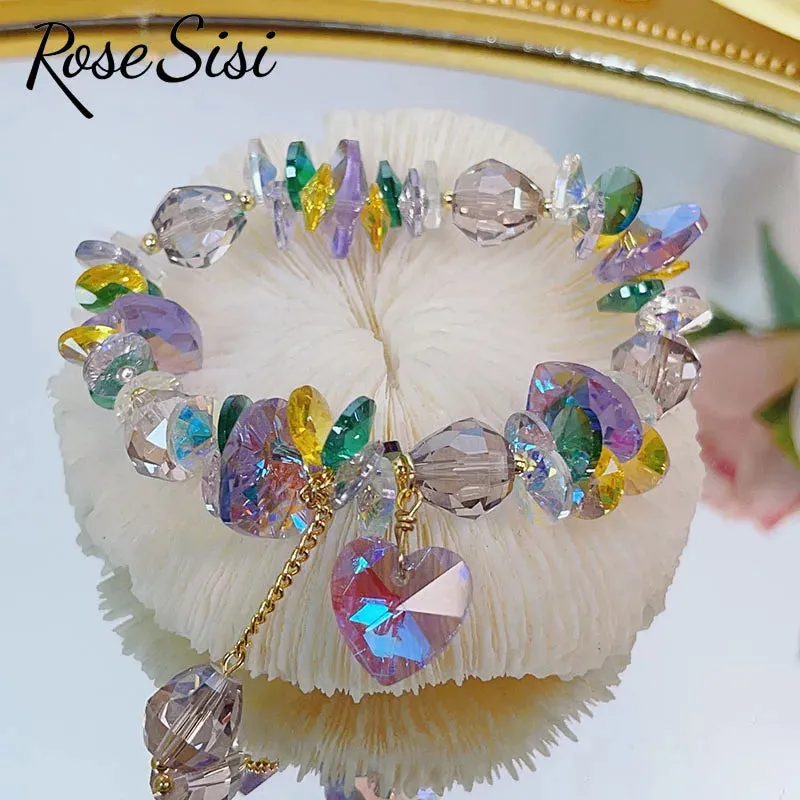 Rose sisi Korean spring and summer female love holiday wind Crystal bracelets purple magic color love metal pendant friends gift