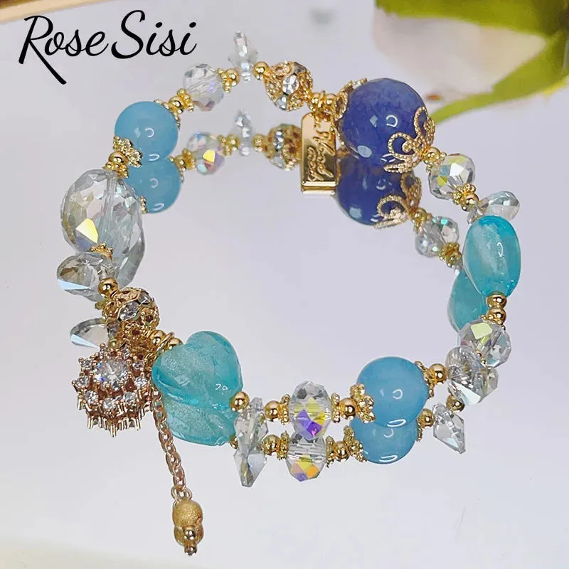 Rose sisi Korean spring and summer female love holiday wind Crystal bracelets purple magic color love metal pendant friends gift