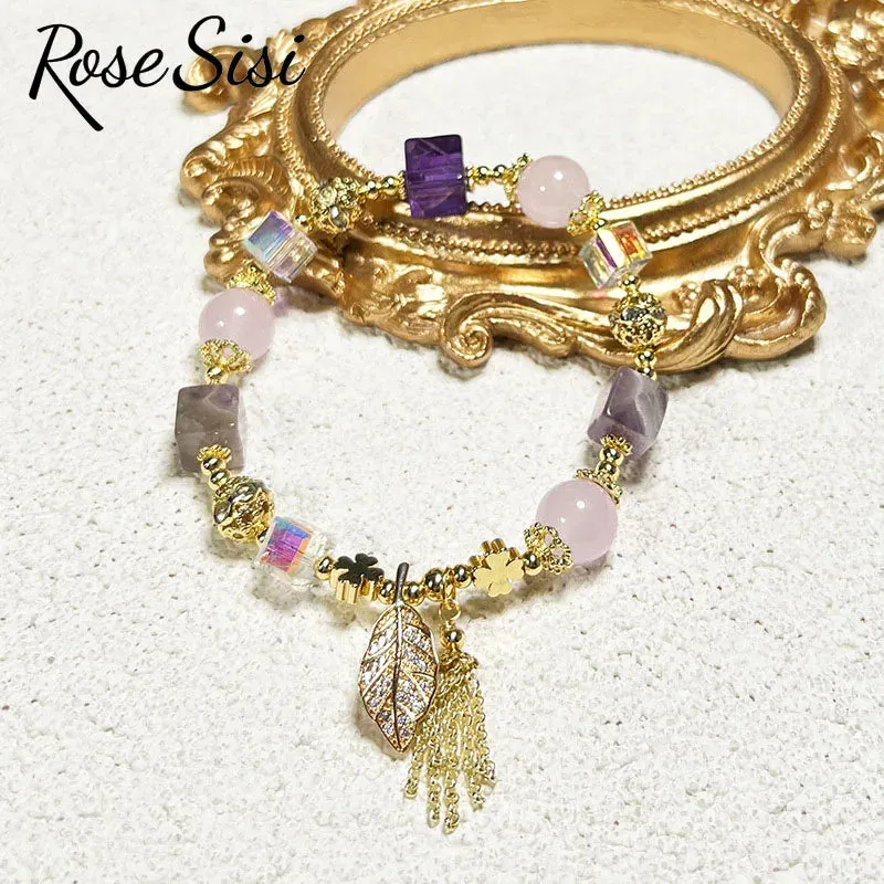 Rose sisi Korean spring and summer female love holiday wind Crystal bracelets purple magic color love metal pendant friends gift