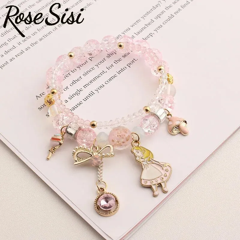 Rose sisi Korean style fashion fresh crystal bracelet for women elastic bead bracelet girl pendant girl jewelry for women gift