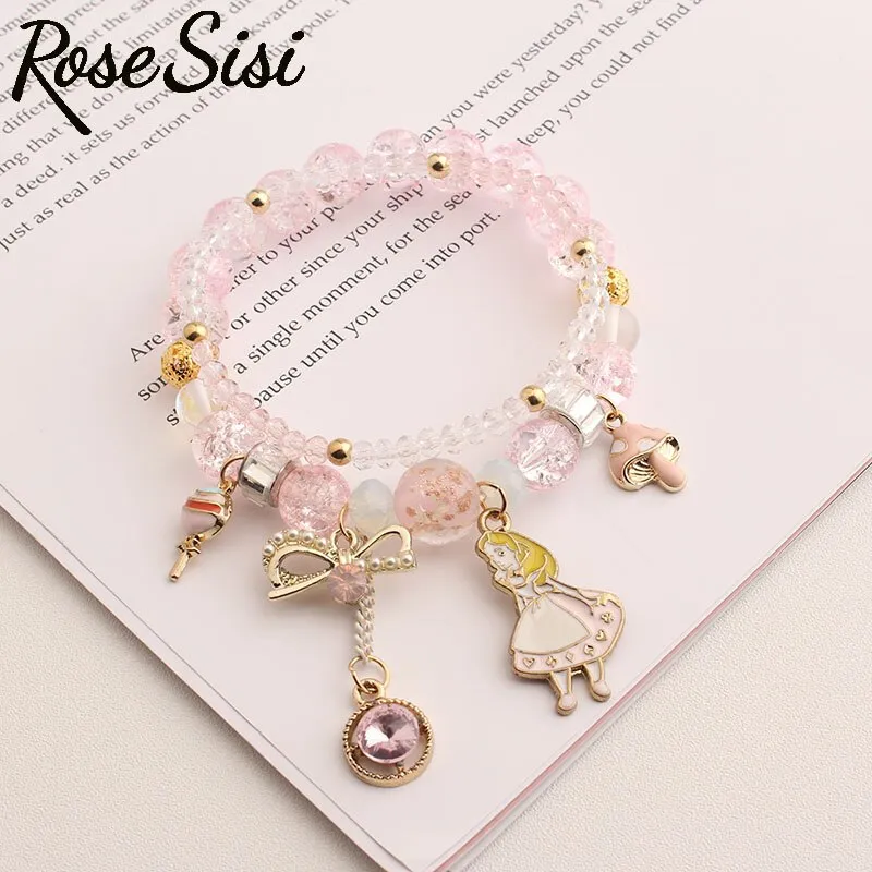 Rose sisi Korean style fashion fresh crystal bracelet for women elastic bead bracelet girl pendant girl jewelry for women gift