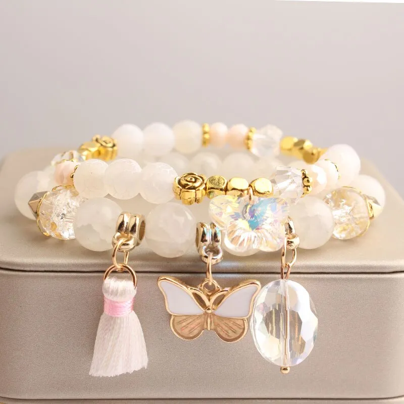 Rose sisi Korean style fashion fresh crystal bracelet for women elastic bead bracelet girl pendant girl jewelry for women gift