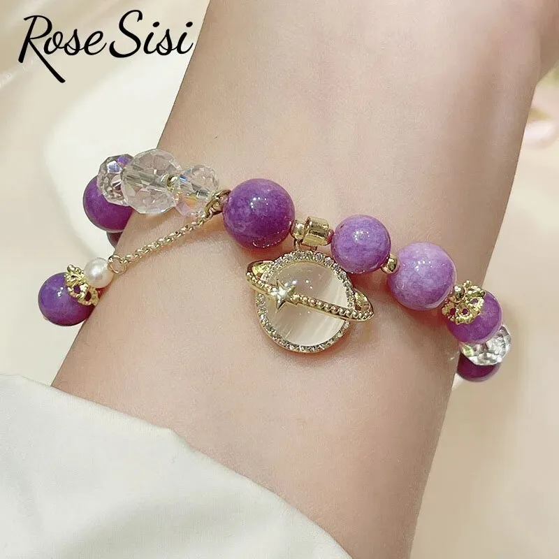 Rose sisi Korean style fresh beaded transfer crystal bracelet for women friendship bracelet female white crystal safety buckle
