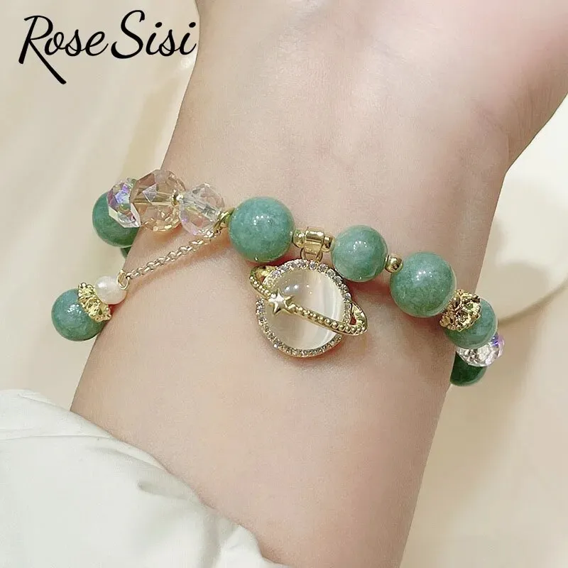 Rose sisi Korean style fresh beaded transfer crystal bracelet for women friendship bracelet female white crystal safety buckle