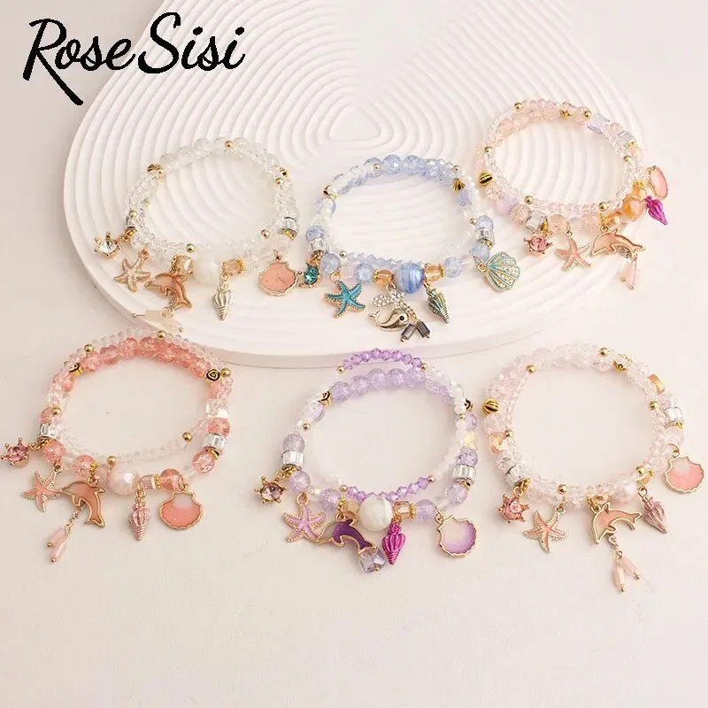 Rose sisi Korean Style fresh holiday style women's bracelet beach shell pendant beads bracelet for women present for girl