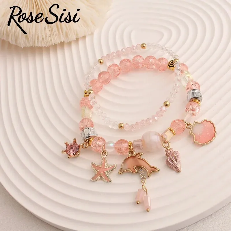 Rose sisi Korean Style fresh holiday style women's bracelet beach shell pendant beads bracelet for women present for girl