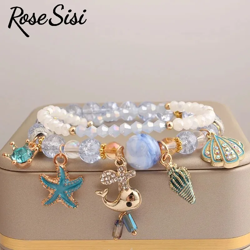 Rose sisi Korean Style fresh holiday style women's bracelet beach shell pendant beads bracelet for women present for girl