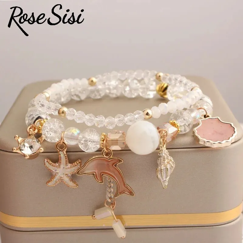 Rose sisi Korean Style fresh holiday style women's bracelet beach shell pendant beads bracelet for women present for girl