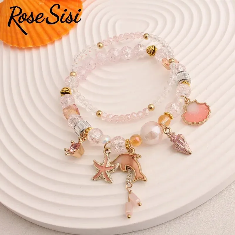 Rose sisi Korean Style fresh holiday style women's bracelet beach shell pendant beads bracelet for women present for girl