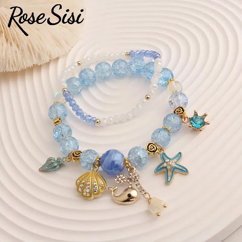Rose sisi Korean Style fresh holiday style women's bracelet beach shell pendant beads bracelet for women present for girl
