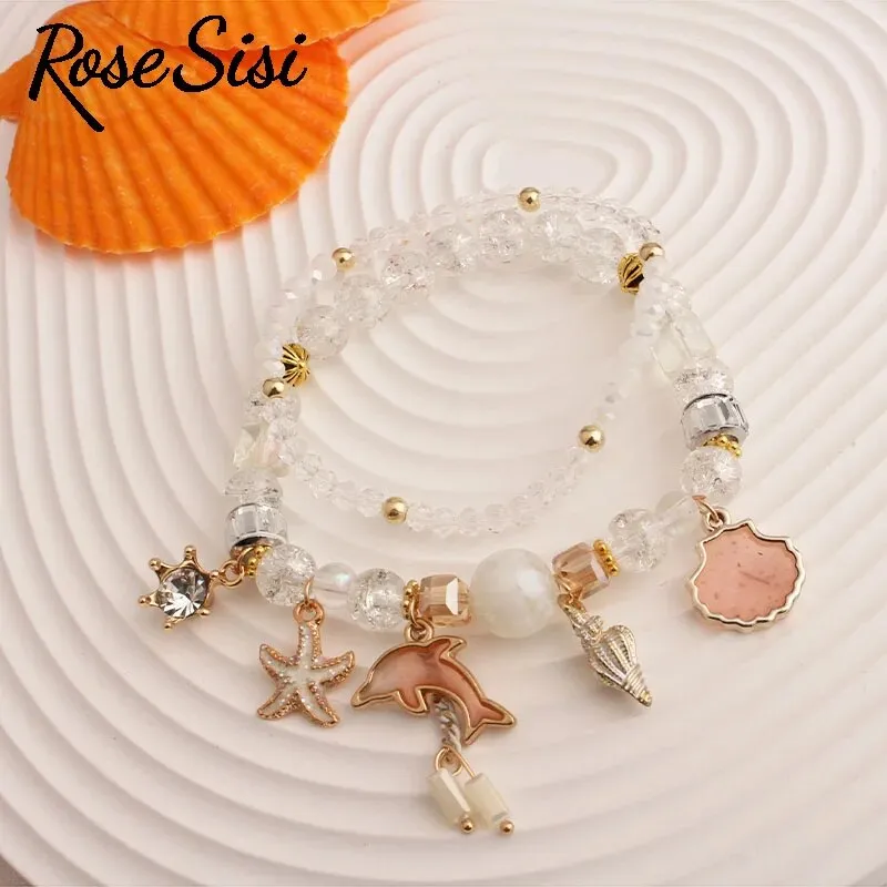 Rose sisi Korean Style fresh holiday style women's bracelet beach shell pendant beads bracelet for women present for girl