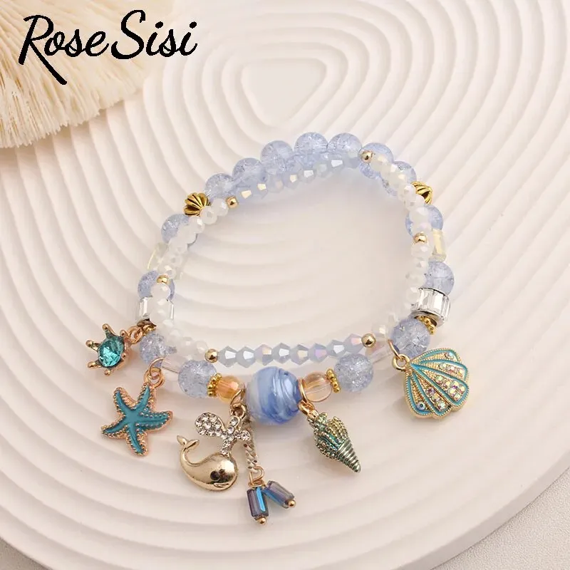 Rose sisi Korean Style fresh holiday style women's bracelet beach shell pendant beads bracelet for women present for girl