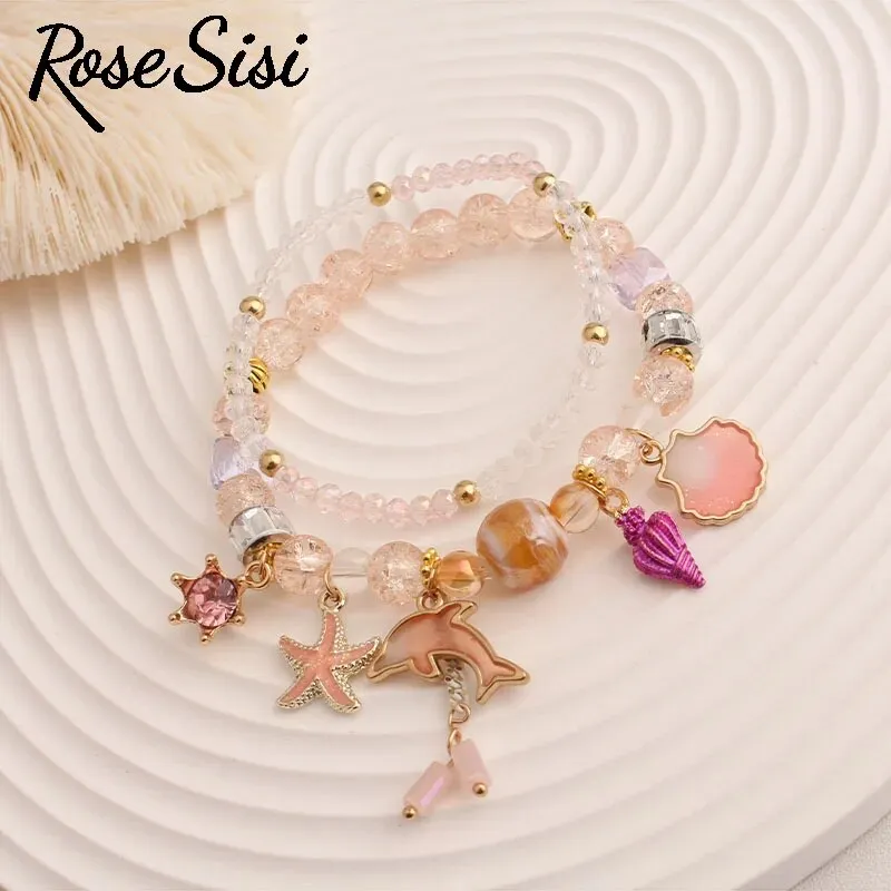 Rose sisi Korean Style fresh holiday style women's bracelet beach shell pendant beads bracelet for women present for girl