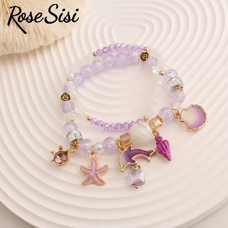 Rose sisi Korean Style fresh holiday style women's bracelet beach shell pendant beads bracelet for women present for girl