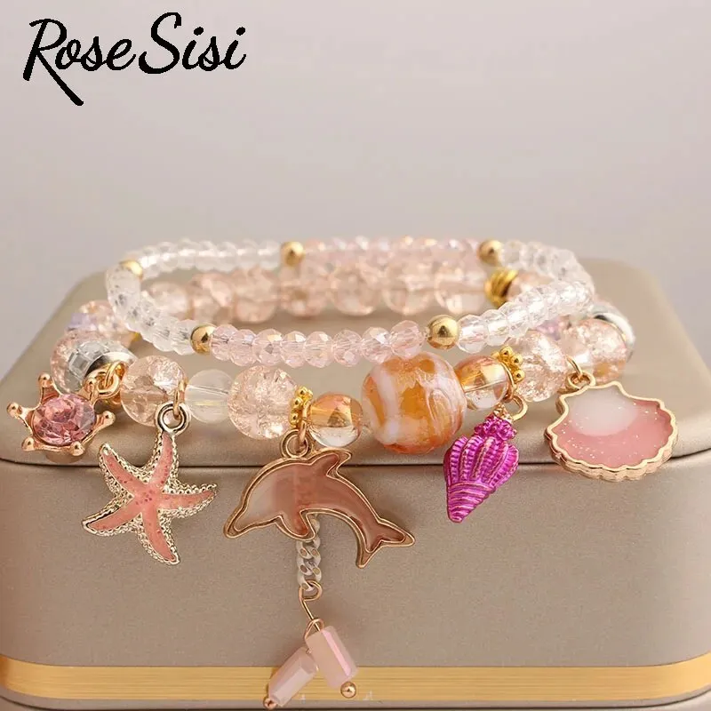 Rose sisi Korean Style fresh holiday style women's bracelet beach shell pendant beads bracelet for women present for girl