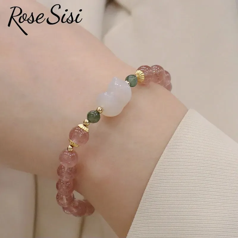 Rose sisi natural strawberry crystal bracelet for women new Chinese temperament bracelets friendship gift sweet girl heart