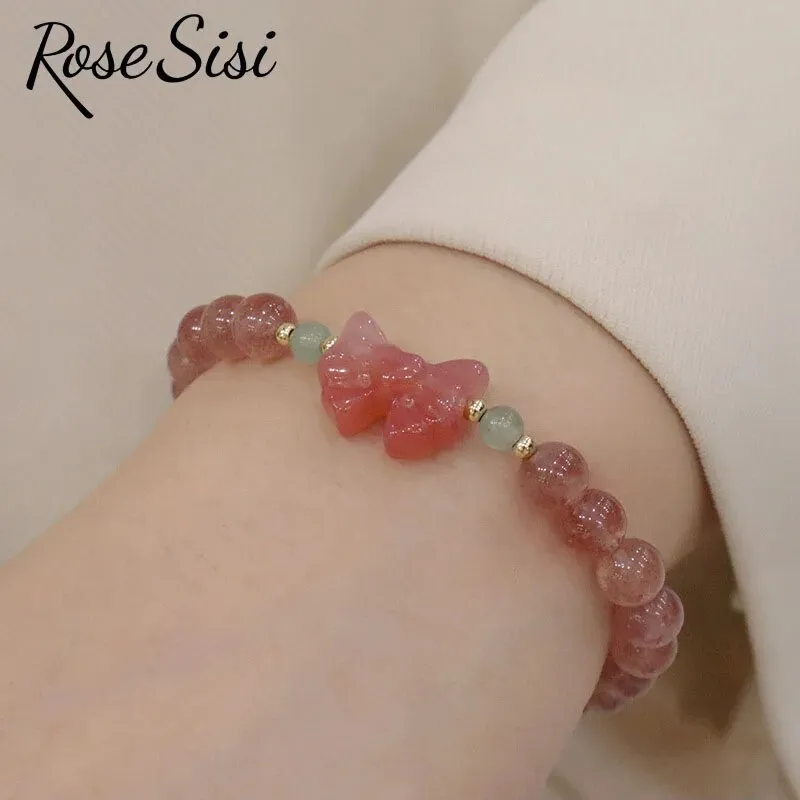 Rose sisi natural strawberry crystal bracelet for women new Chinese temperament bracelets friendship gift sweet girl heart