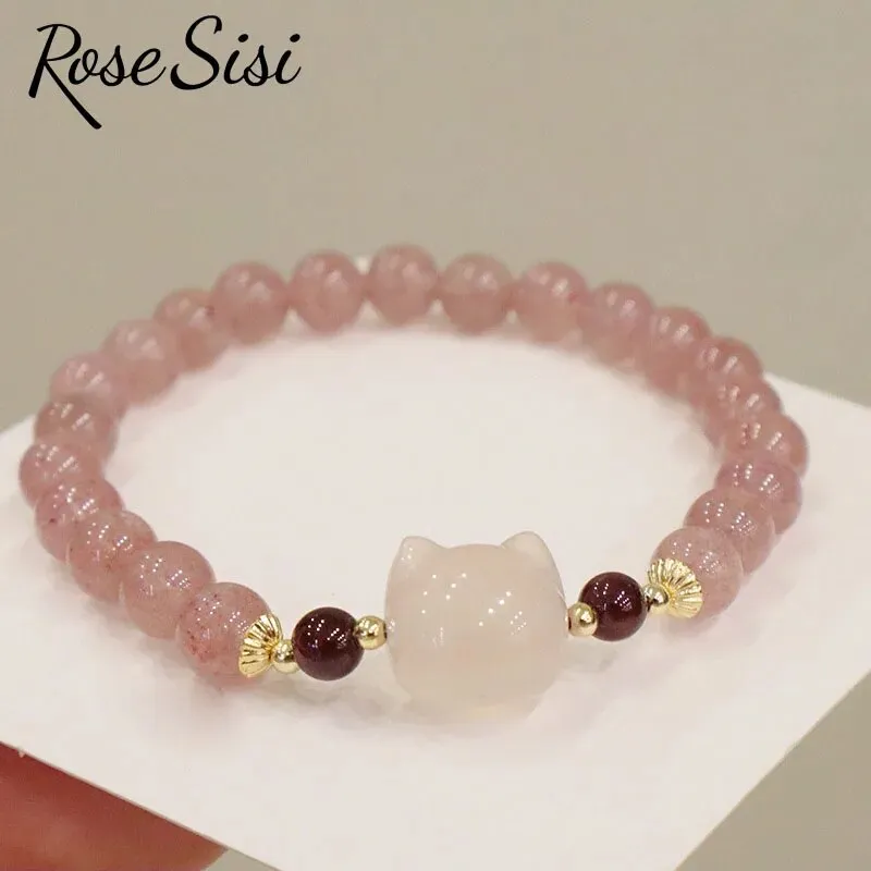 Rose sisi natural strawberry crystal bracelet for women new Chinese temperament bracelets friendship gift sweet girl heart