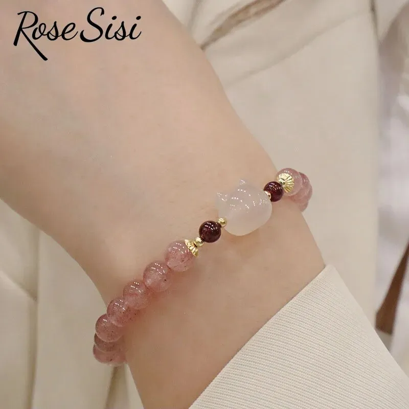 Rose sisi natural strawberry crystal bracelet for women new Chinese temperament bracelets friendship gift sweet girl heart