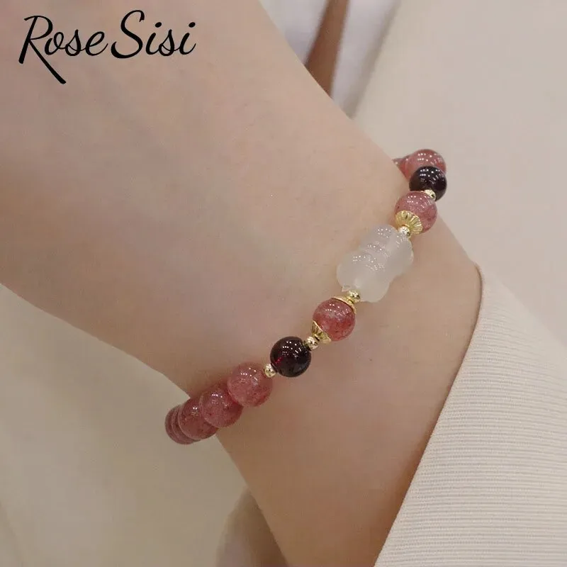 Rose sisi natural strawberry crystal bracelet for women new Chinese temperament bracelets friendship gift sweet girl heart
