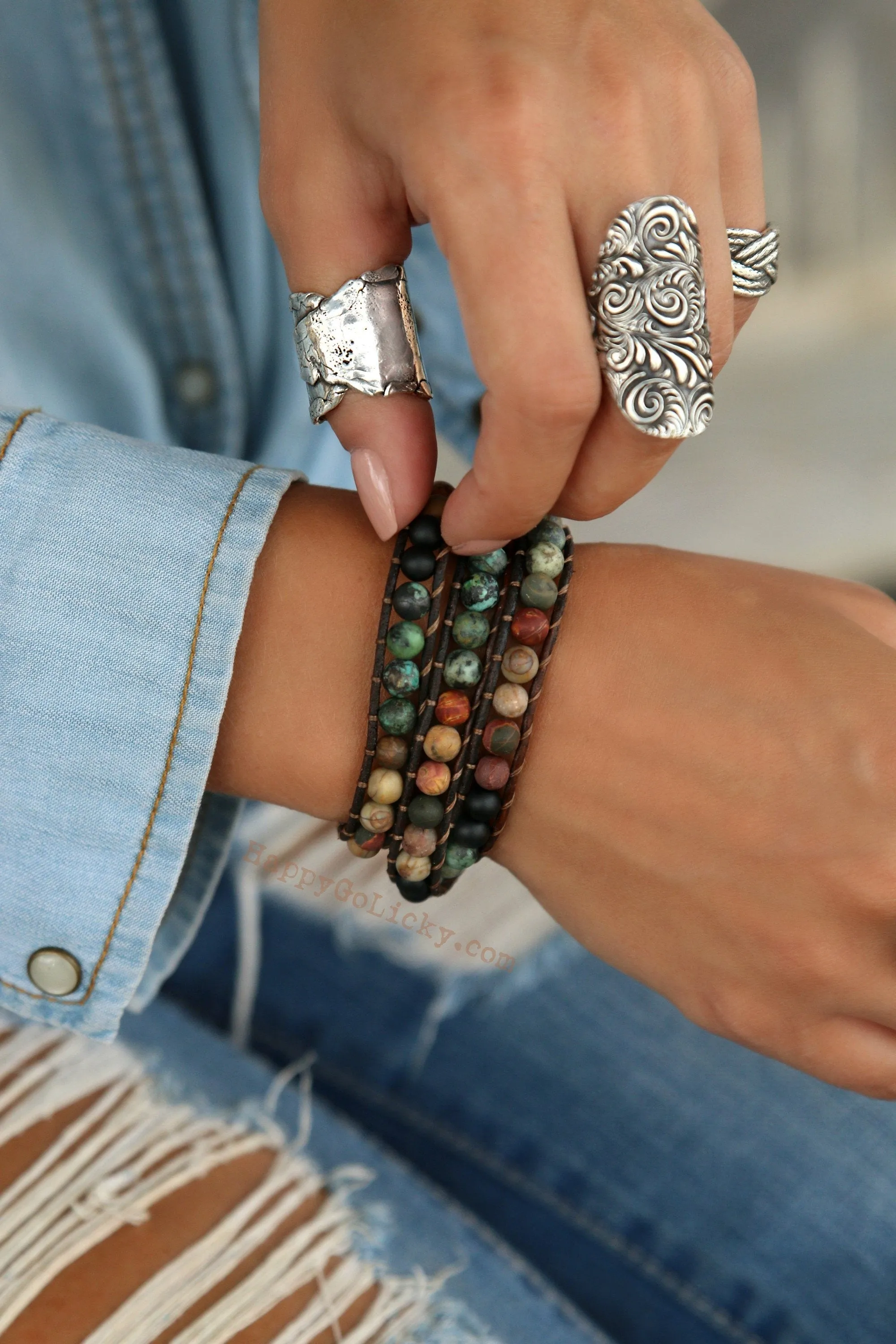 Rustic Shell Triple Wrap Bracelet