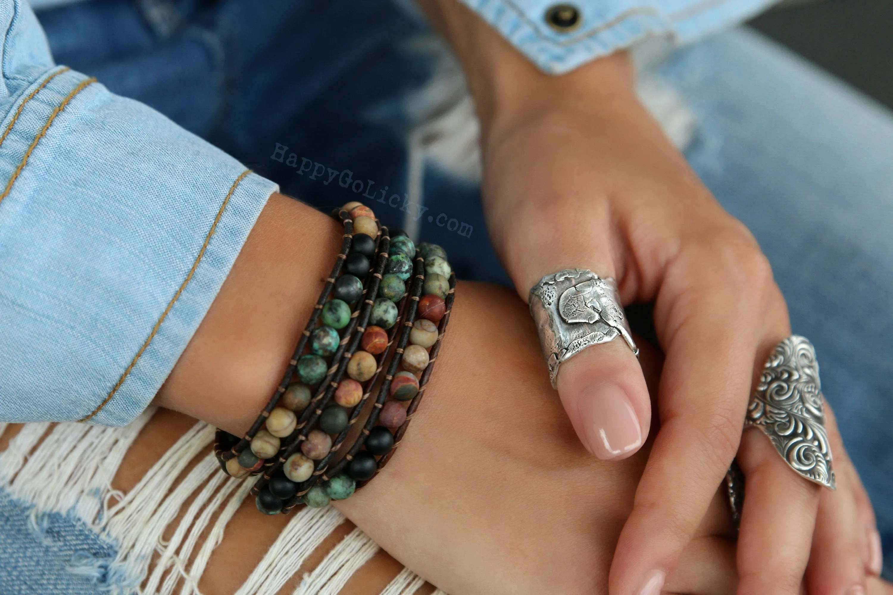 Rustic Shell Triple Wrap Bracelet