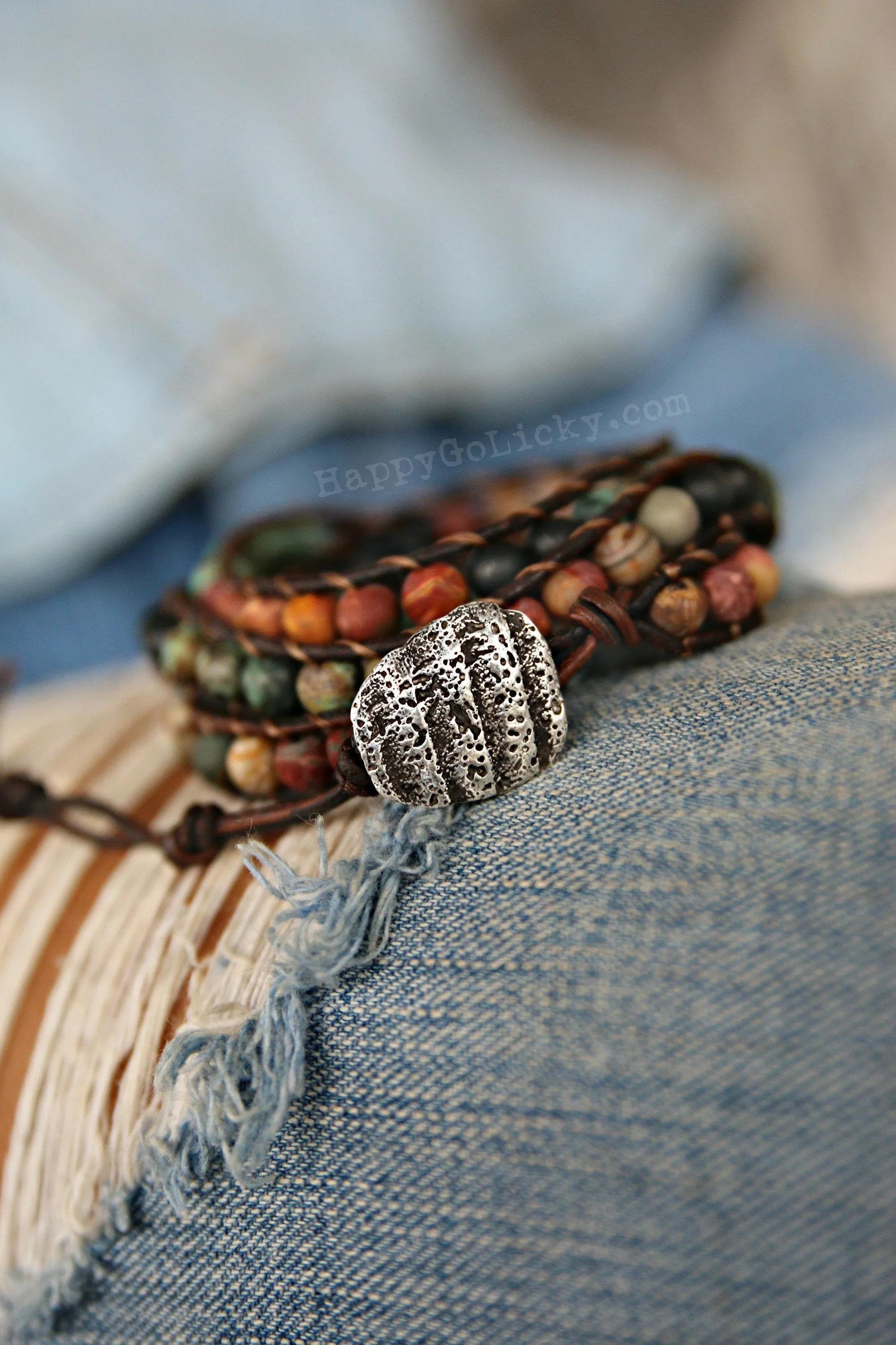 Rustic Shell Triple Wrap Bracelet