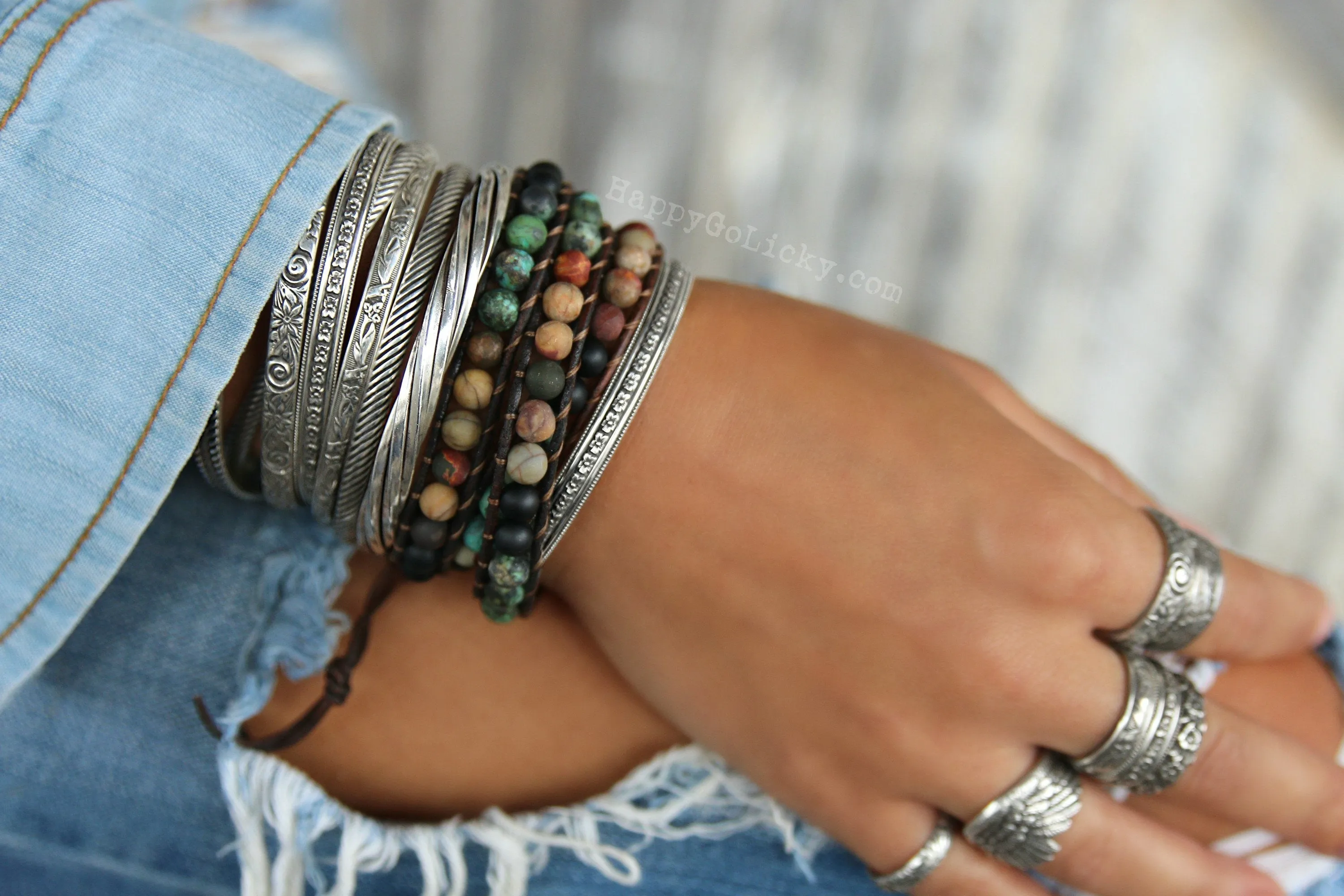 Rustic Shell Triple Wrap Bracelet