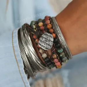 Rustic Shell Triple Wrap Bracelet