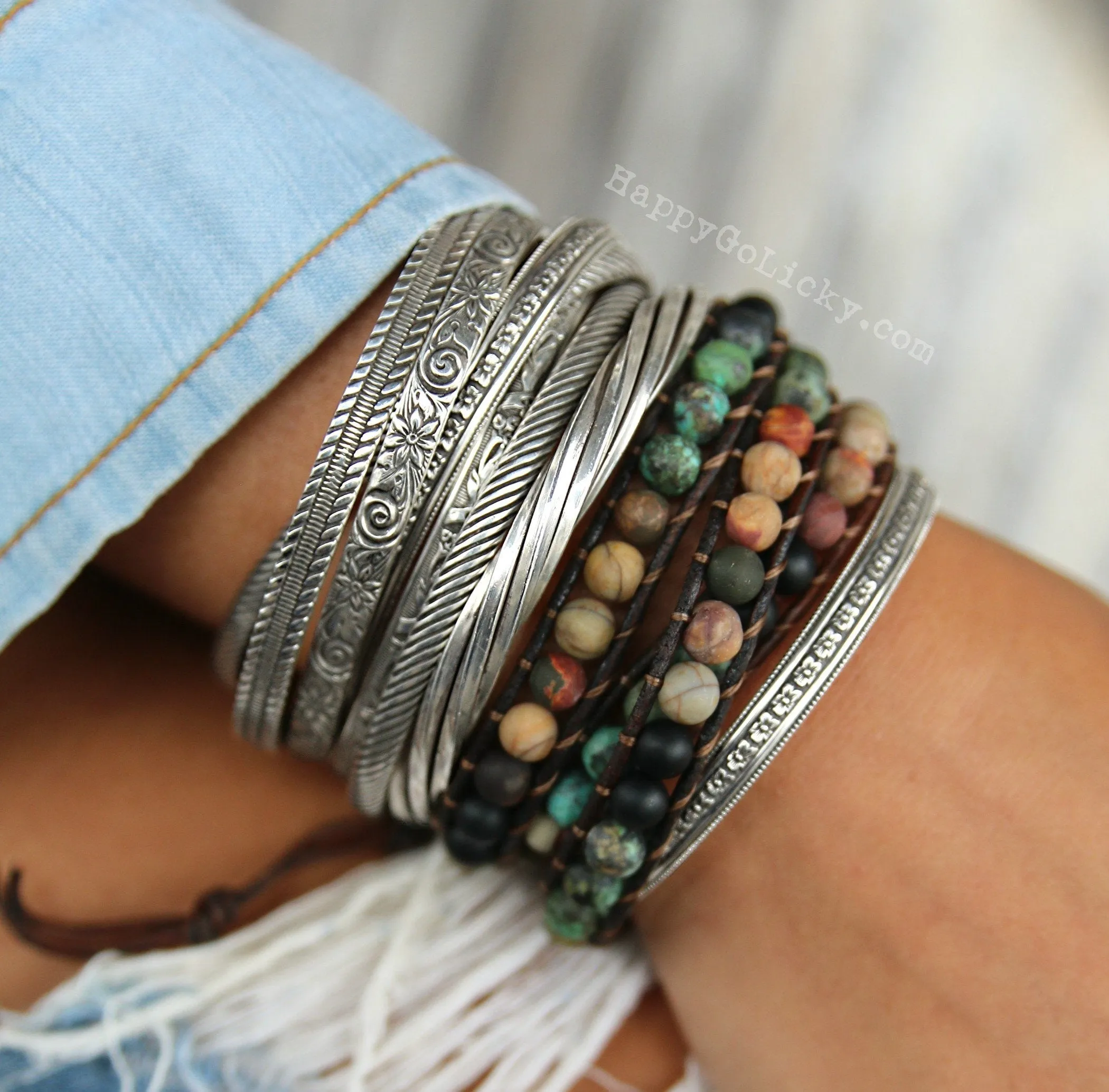 Rustic Shell Triple Wrap Bracelet