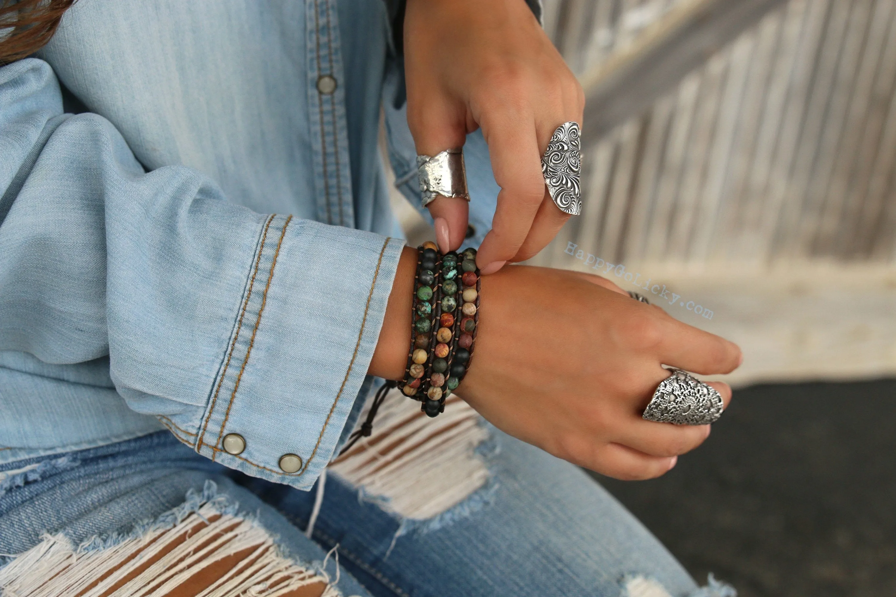 Rustic Shell Triple Wrap Bracelet
