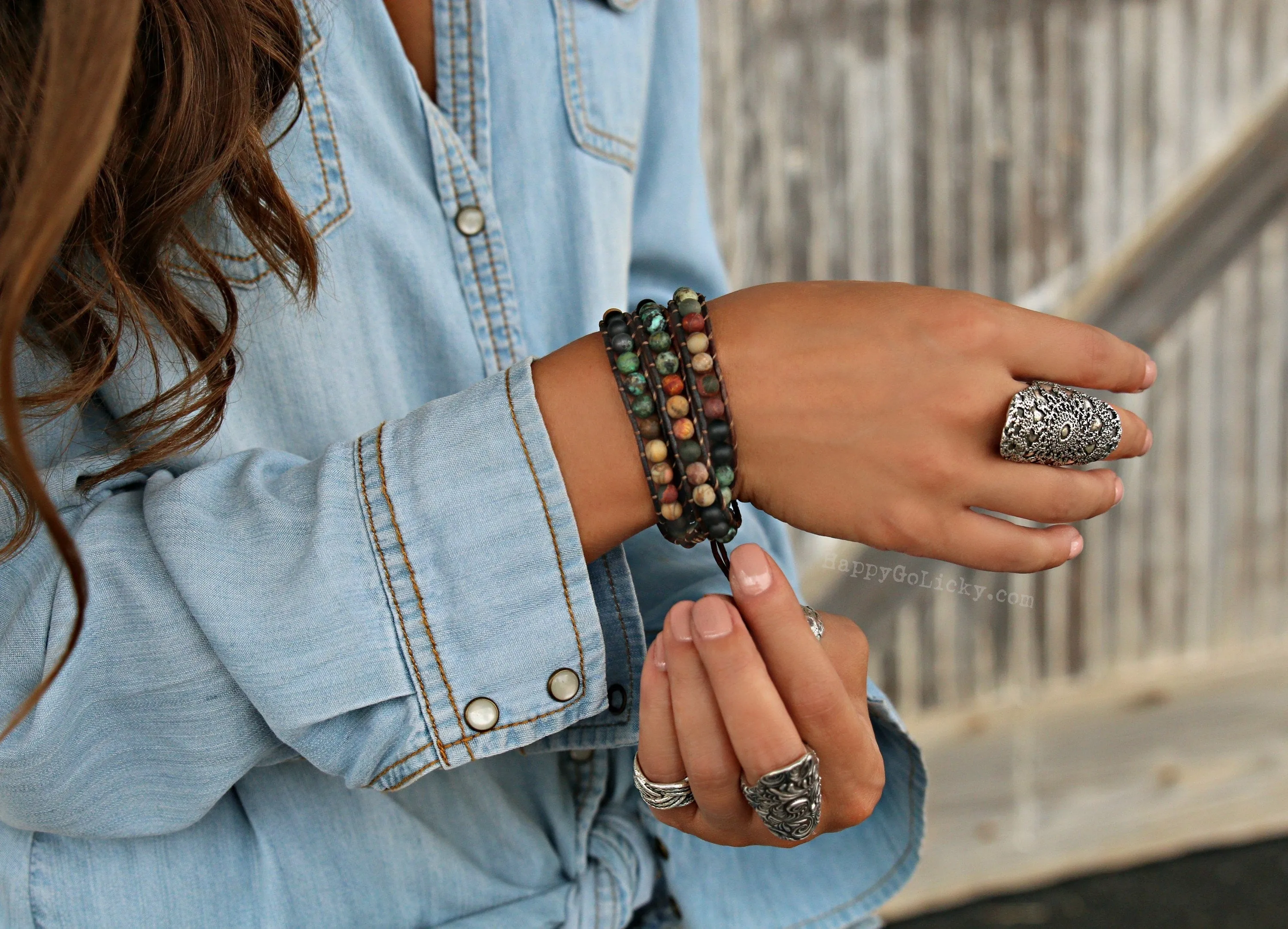 Rustic Shell Triple Wrap Bracelet